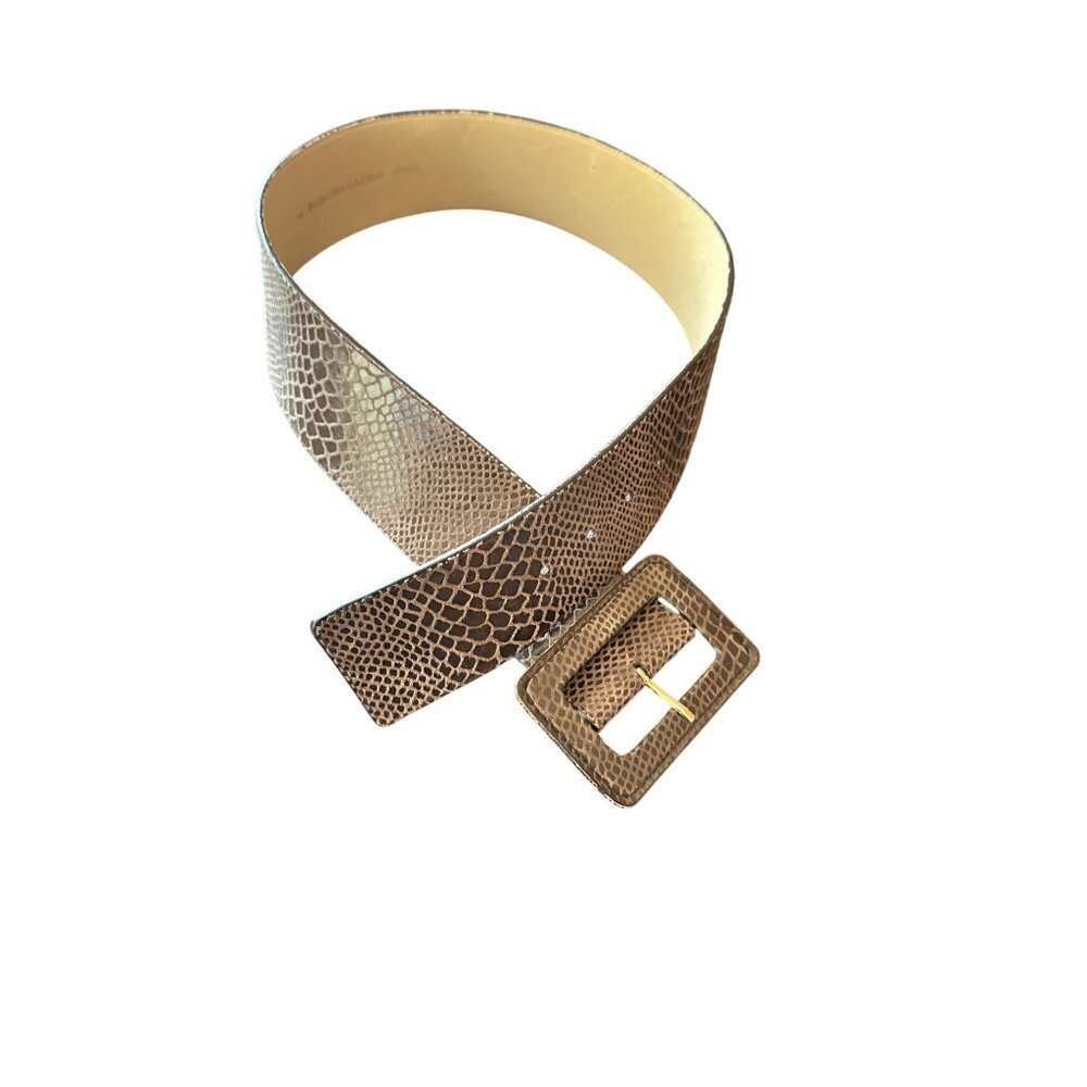 BCBGMAXAZRIA Medium Brown‎ Snake Print Leather Belt With Large Buckle